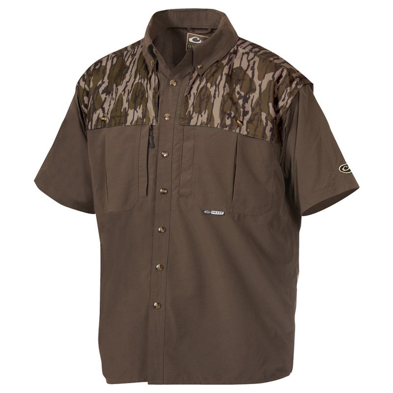Drake Youth Two-Tone Camo Wingshooters Short Sleeve Shirt in Mossy Oak Bottomland Color
